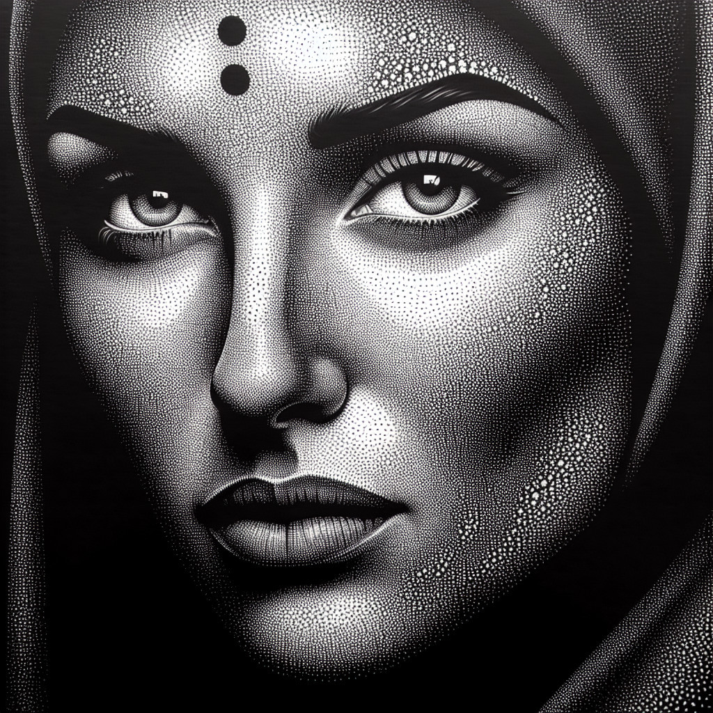 Monochrome Portrait of a Woman with Dot Work Details