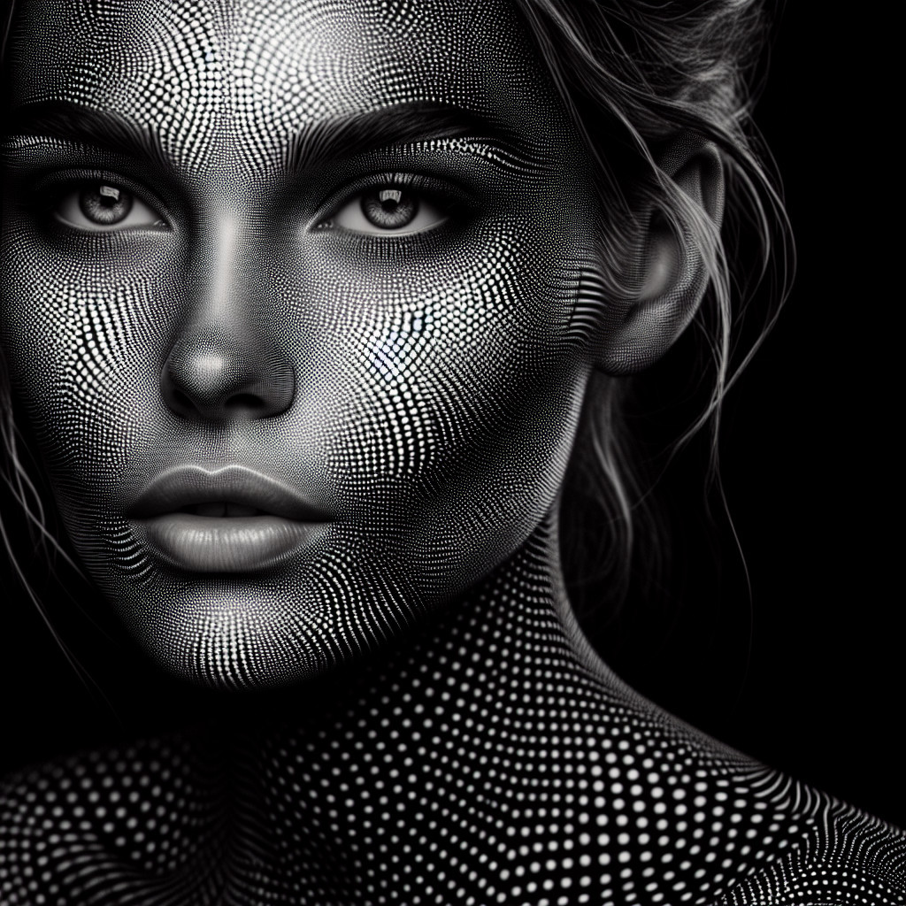 Monochromatic Portrait with Intricate Dot Patterns