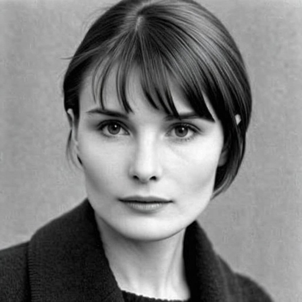 Black-and-white portrait of a woman with introspective gaze