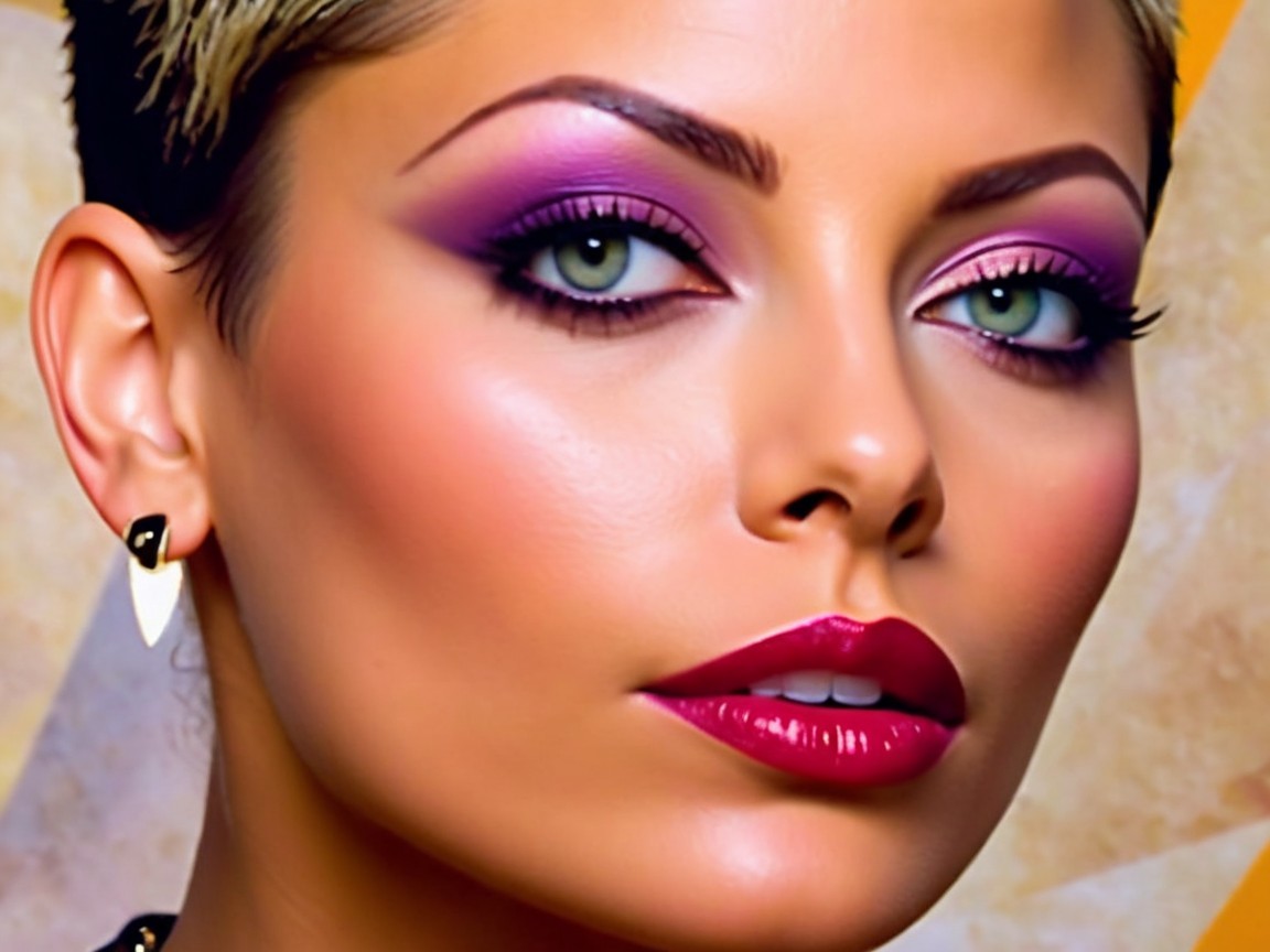 Portrait of a woman with green eyes and bold makeup