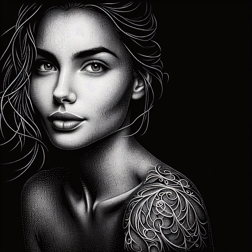 Portrait of a Young Woman with Dotwork Tattoos