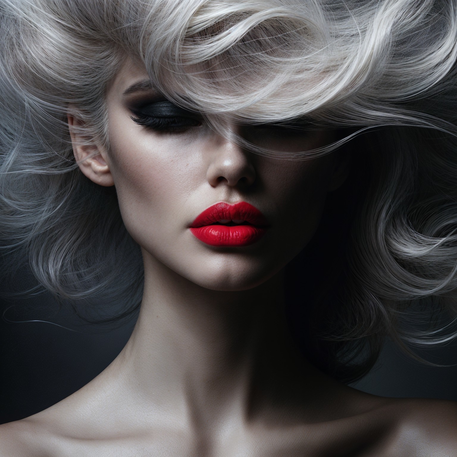 Close-Up of Woman with Bold Makeup and Platinum Hair