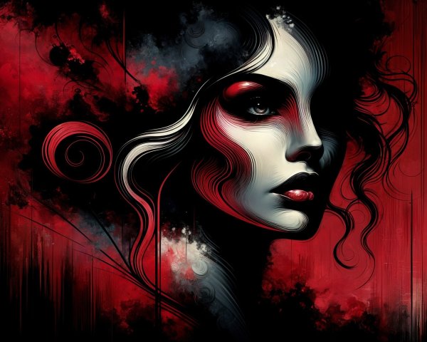 Abstract Female Face in Dark Reds and Blacks