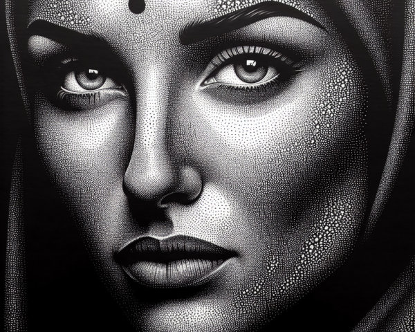 Monochrome Portrait of a Woman with Dot Work Details