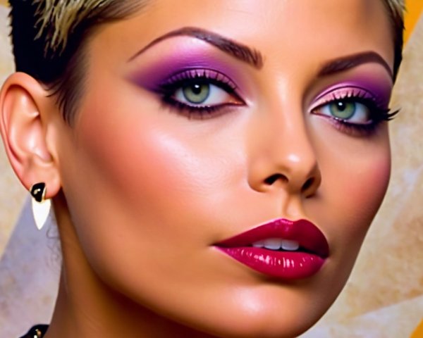 Portrait of a woman with green eyes and bold makeup