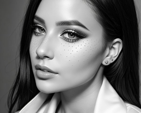 Black-and-white portrait of a confident young woman