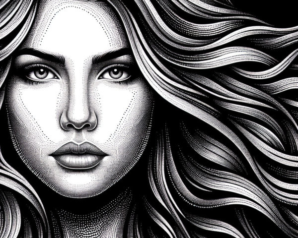 Black-and-White Portrait of a Woman with Intricate Patterns