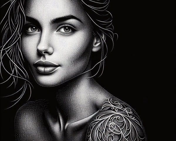 Portrait of a Young Woman with Dotwork Tattoos
