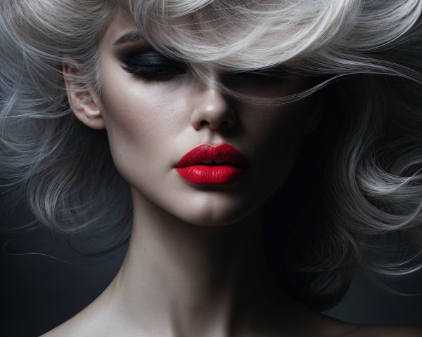 Close-Up of Woman with Bold Makeup and Platinum Hair