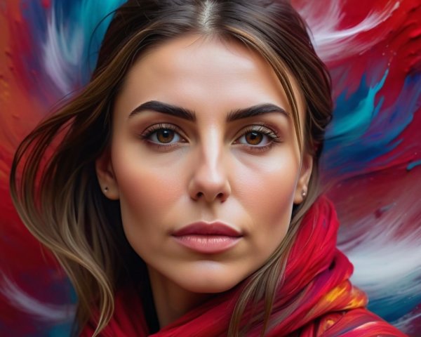 Portrait of a Young Woman with Vibrant Red Scarf
