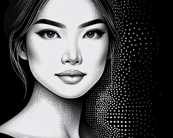 Black-and-White Illustration of a Woman's Face