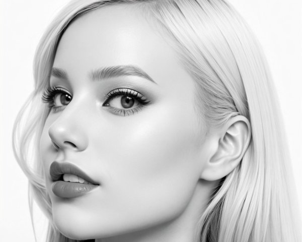 Black and white portrait of a young woman with blonde hair
