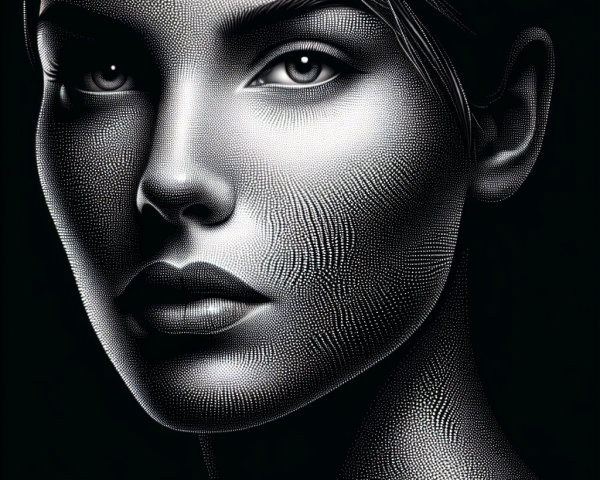 Monochromatic Portrait of a Woman with Dot Patterns