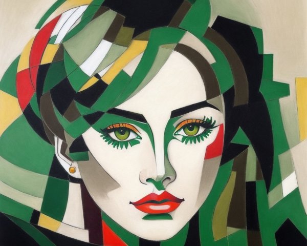 Abstract Artwork of Woman with Green Eyes and Red Lips