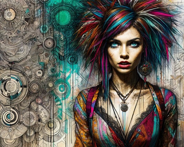 Portrait of a Young Woman with Colorful Spiky Hair