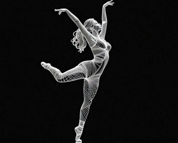 Dynamic Dancer Figure in Intricate White Lines