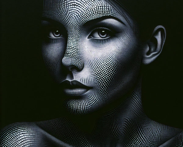 Monochromatic Portrait of a Woman with Dot Patterns