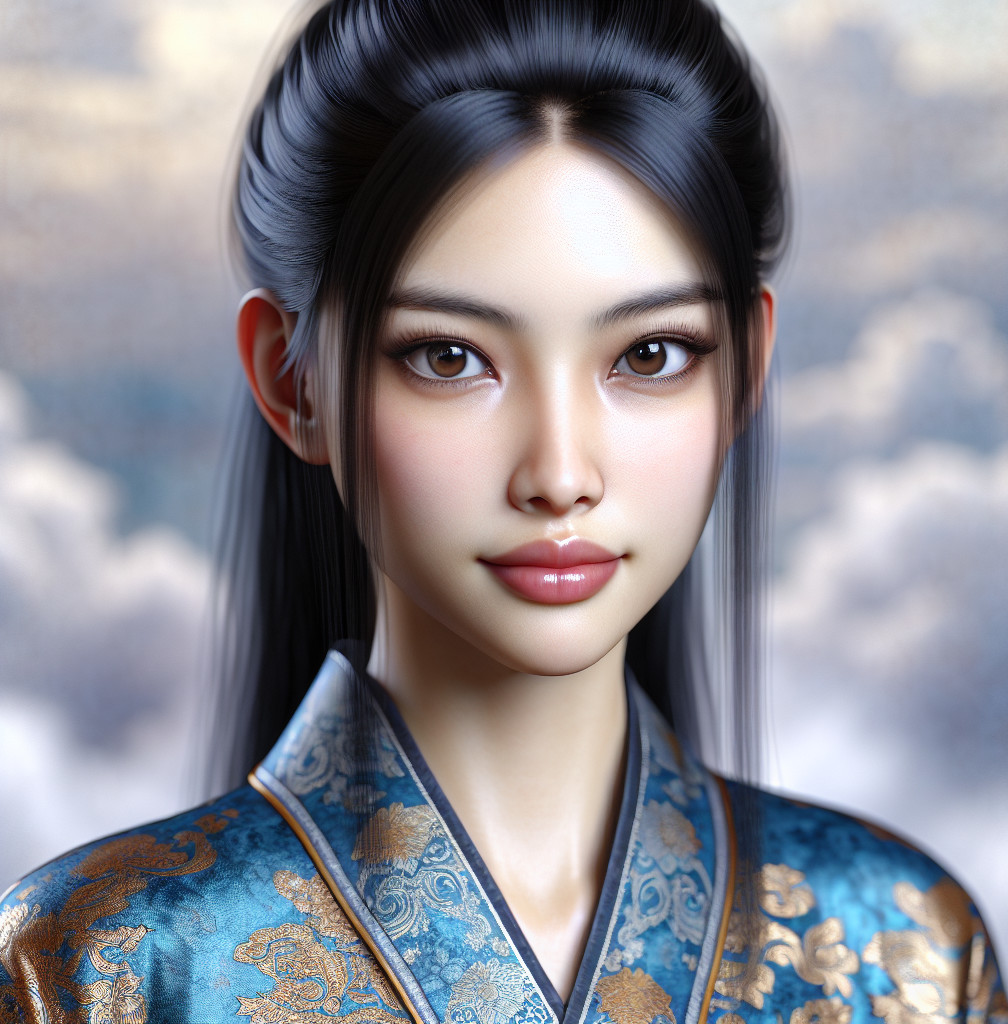 Young woman in blue and gold traditional outfit