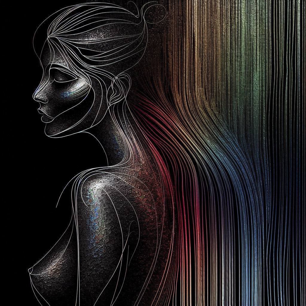 Stylized Profile of a Woman with Colorful Hair