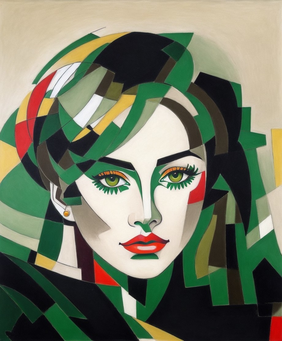 Abstract Artwork of Woman with Green Eyes and Red Lips
