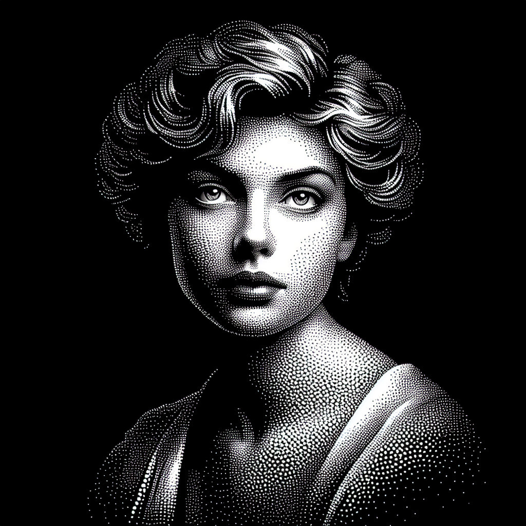 Stylized Portrait of a Woman with Wavy Hair and Depth