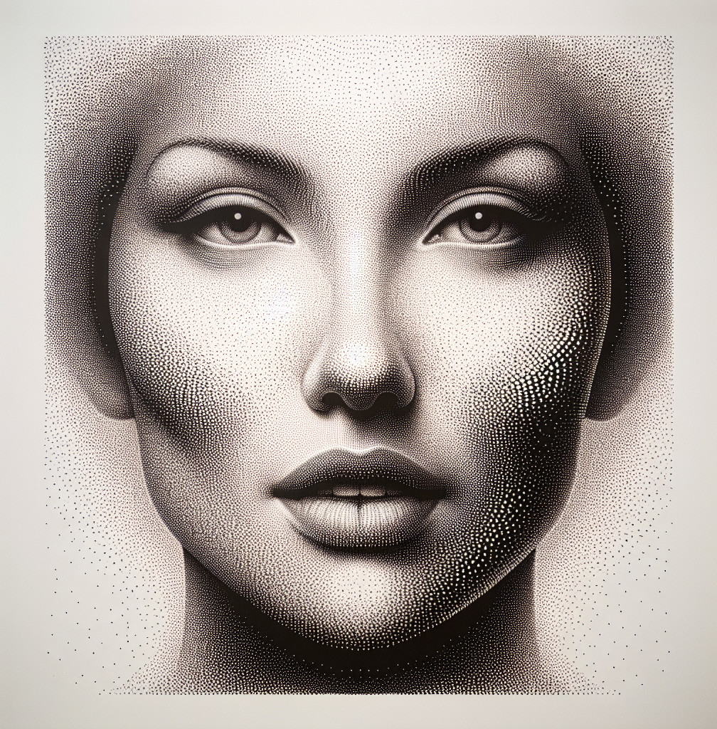 Monochromatic Portrait of a Woman's Face in Dots