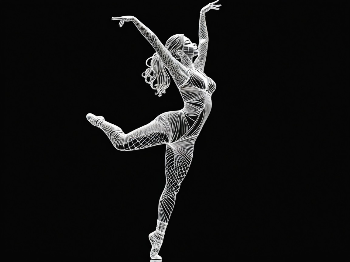 Dynamic Dancer Figure in Intricate White Lines