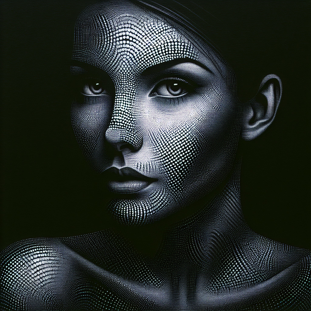 Monochromatic Portrait of a Woman with Dot Patterns