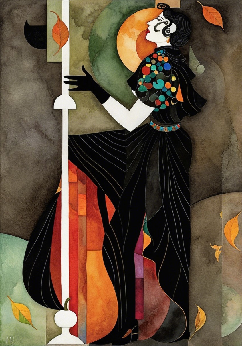 Stylized Figure of Woman in Elegant Black Gown