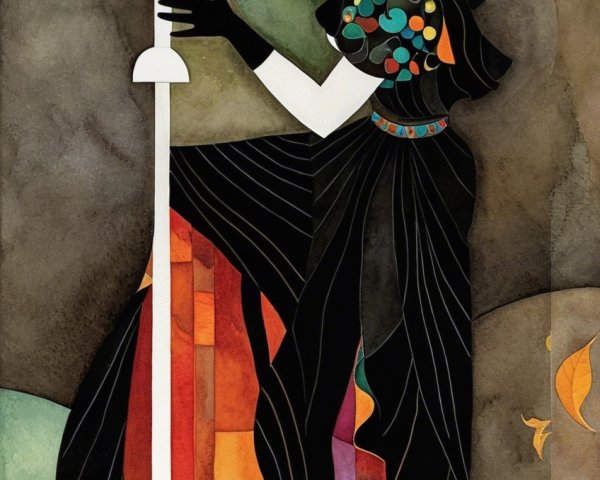 Stylized Figure of Woman in Elegant Black Gown