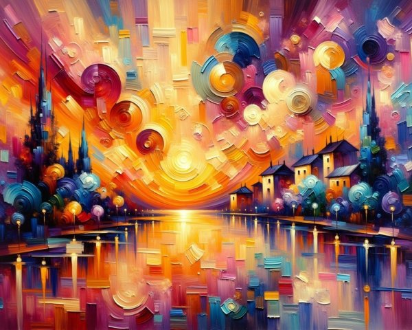 Vibrant Sunset Reflection on Calm Water Surface