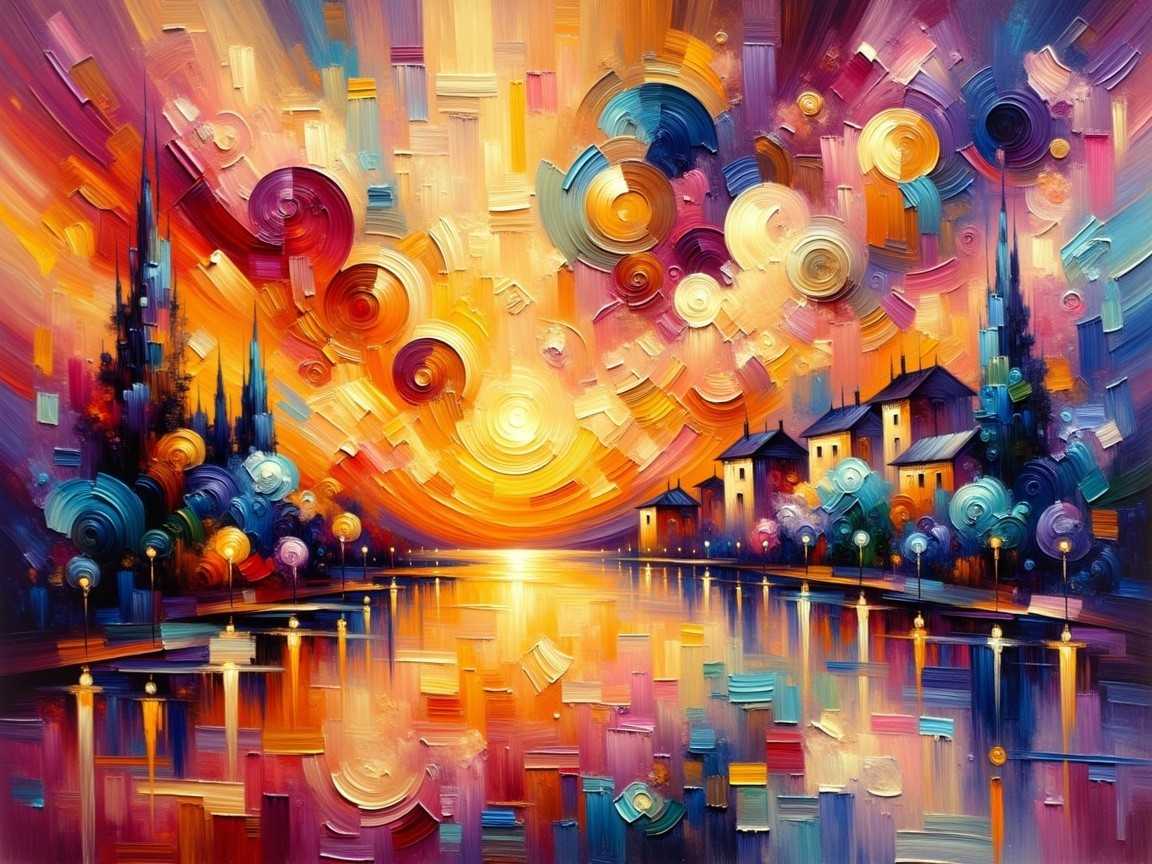 Vibrant Sunset Reflection on Calm Water Surface