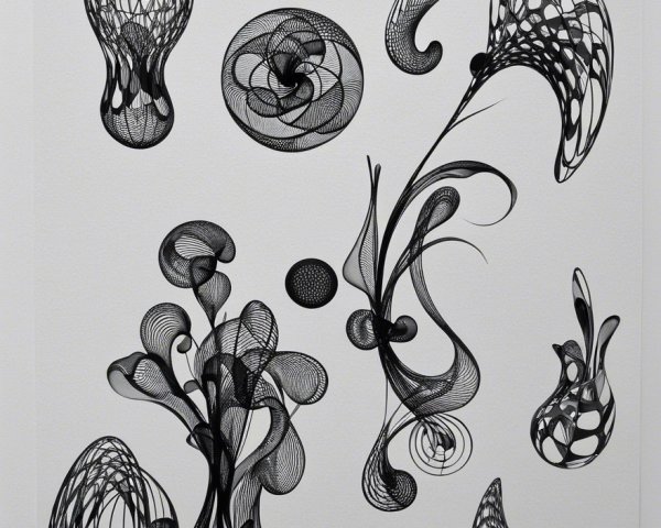 Abstract Black Wireframe Composition on White Background