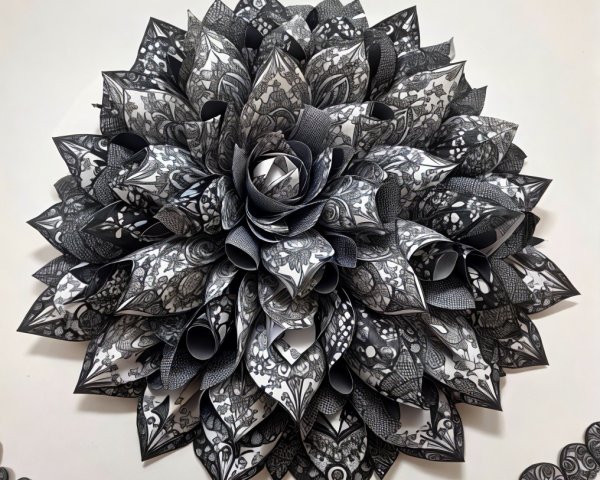 Black and White Paper Sculpture of a Large Flower