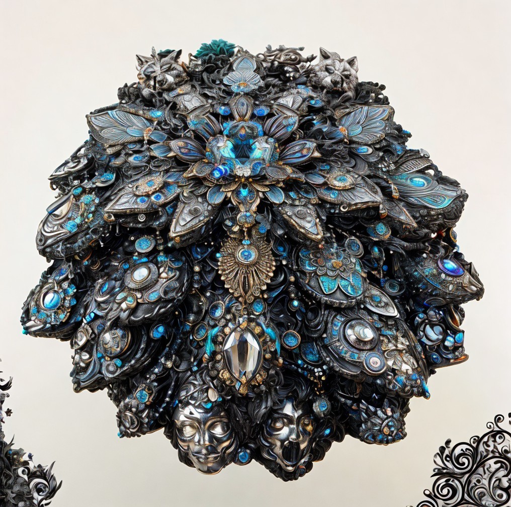 Intricately Designed Floral Sculpture with Blue Gems