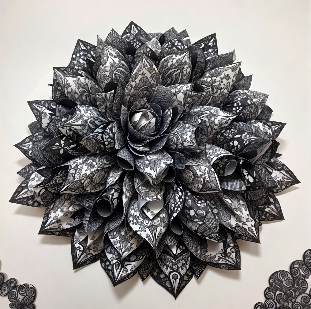 Black and White Paper Sculpture of a Large Flower
