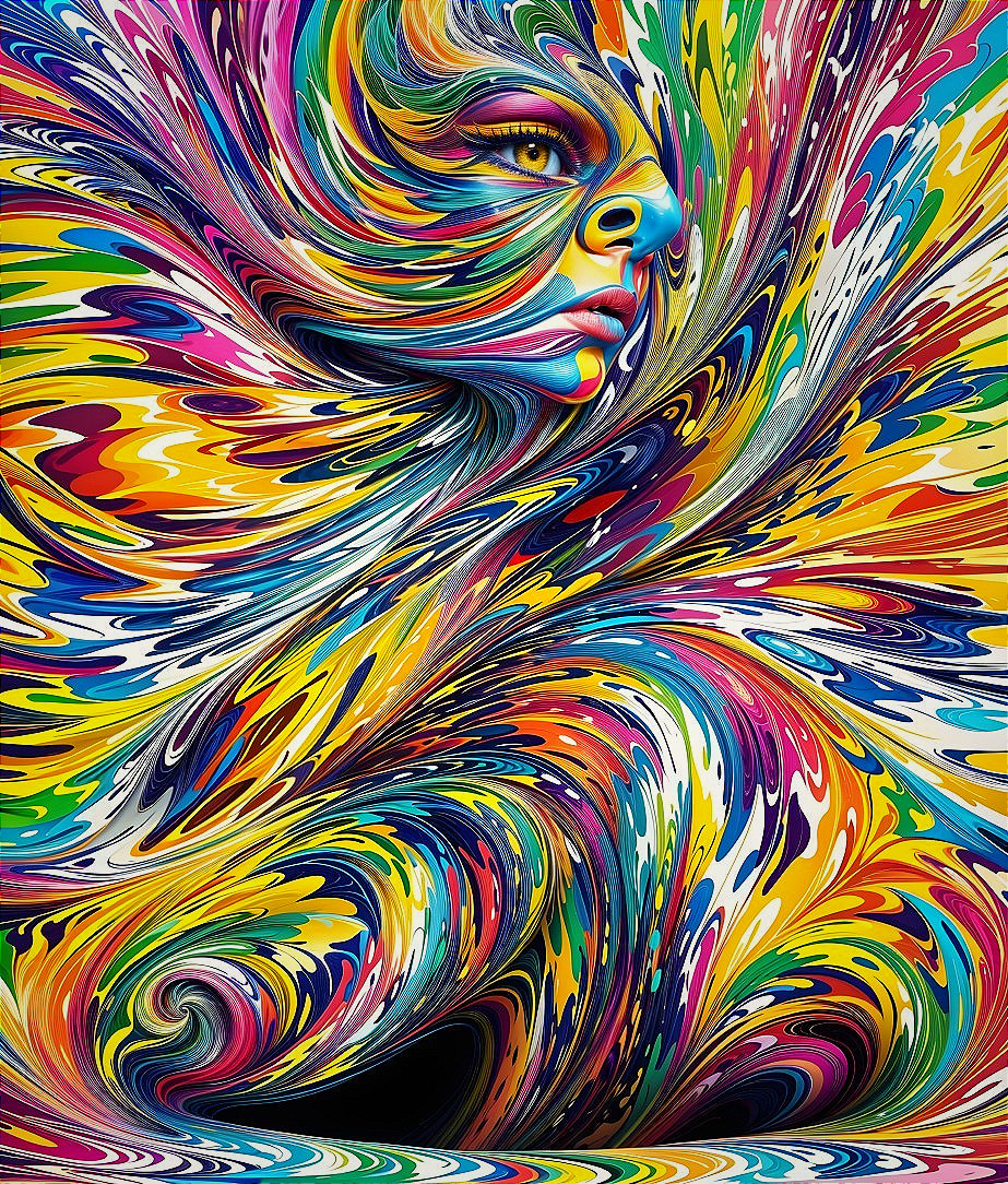 Abstract Colorful Face with Swirling Patterns