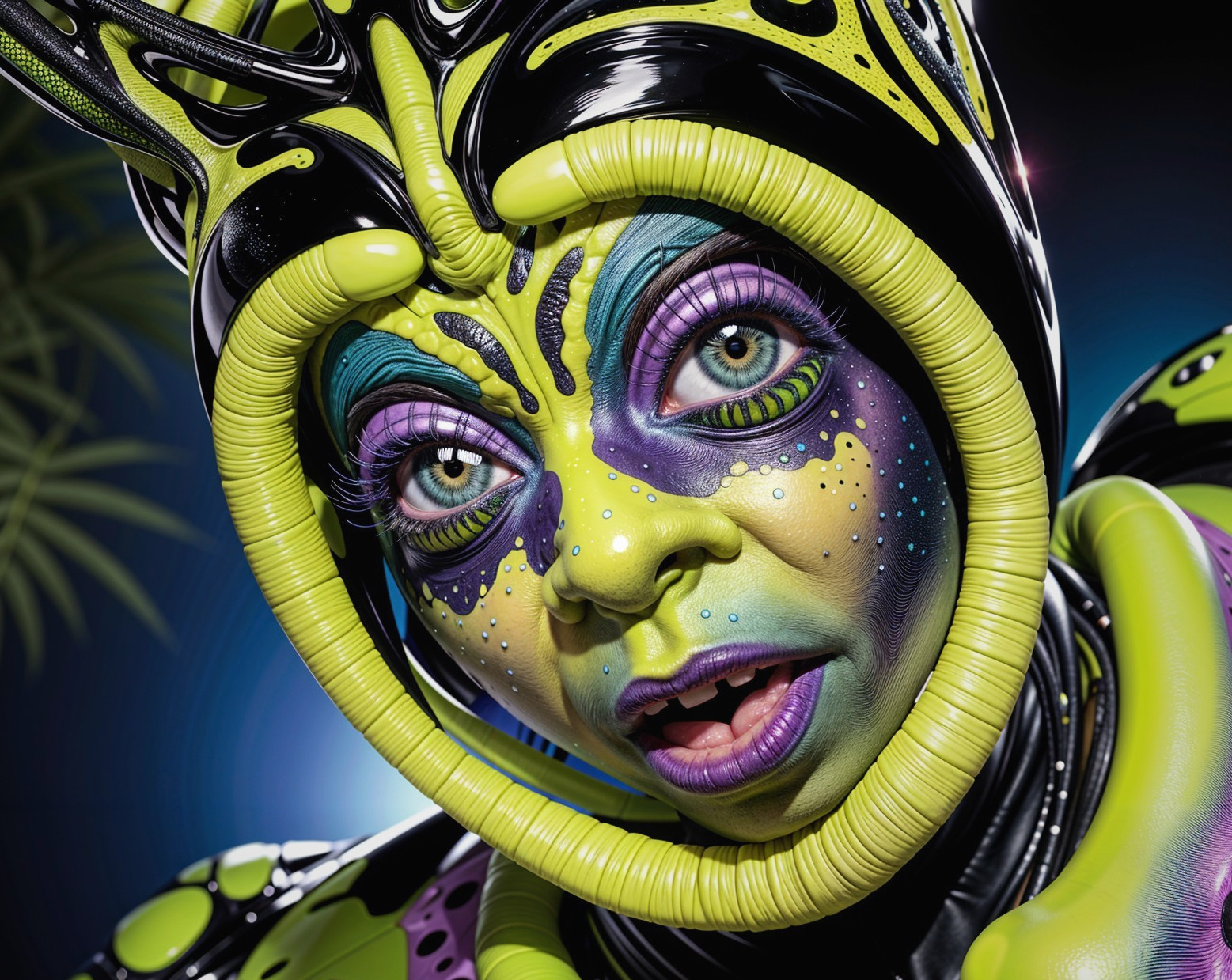 Alien Character with Green and Purple Skin Design