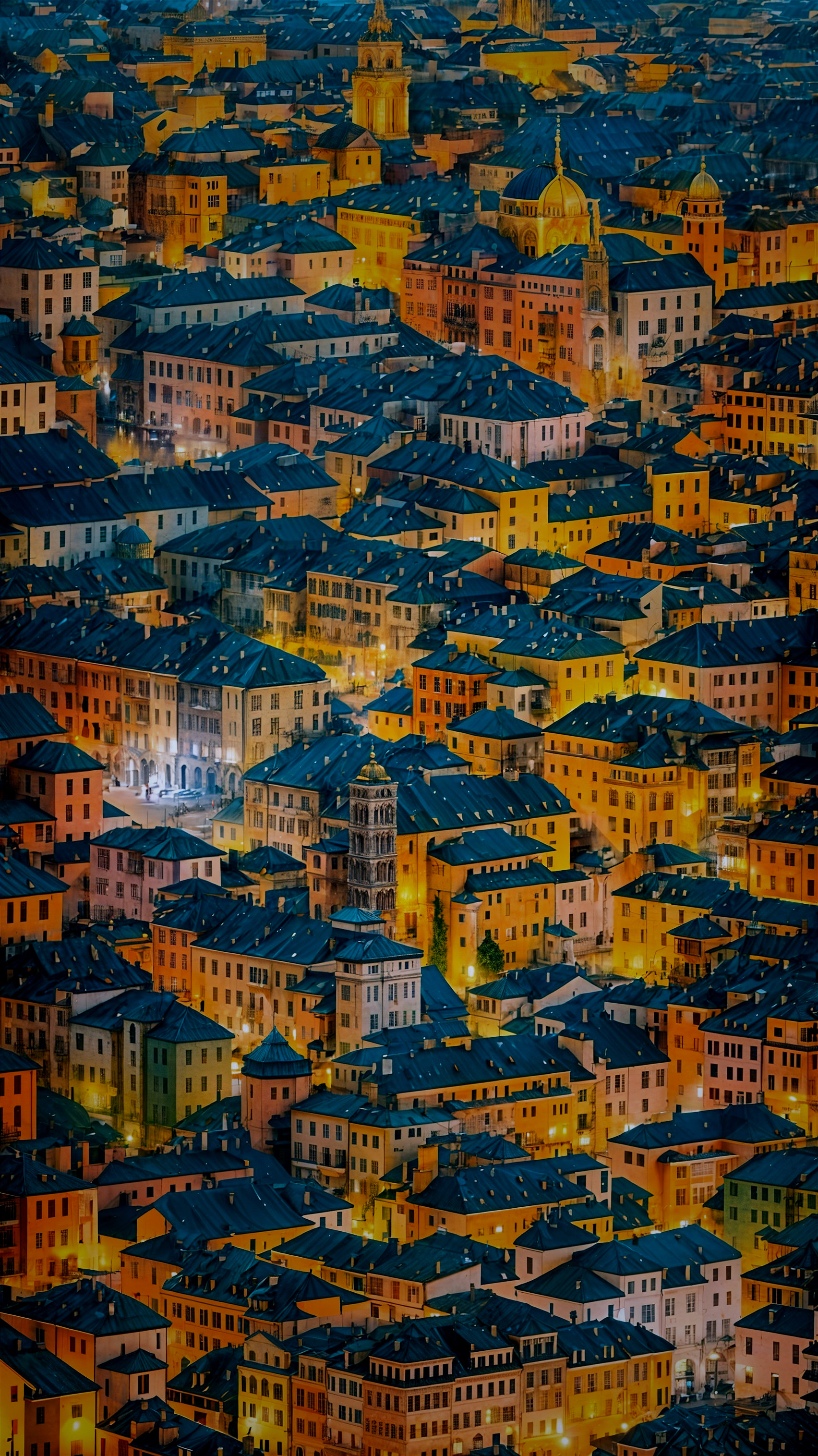 Aerial View of Vibrant Twilight Cityscape