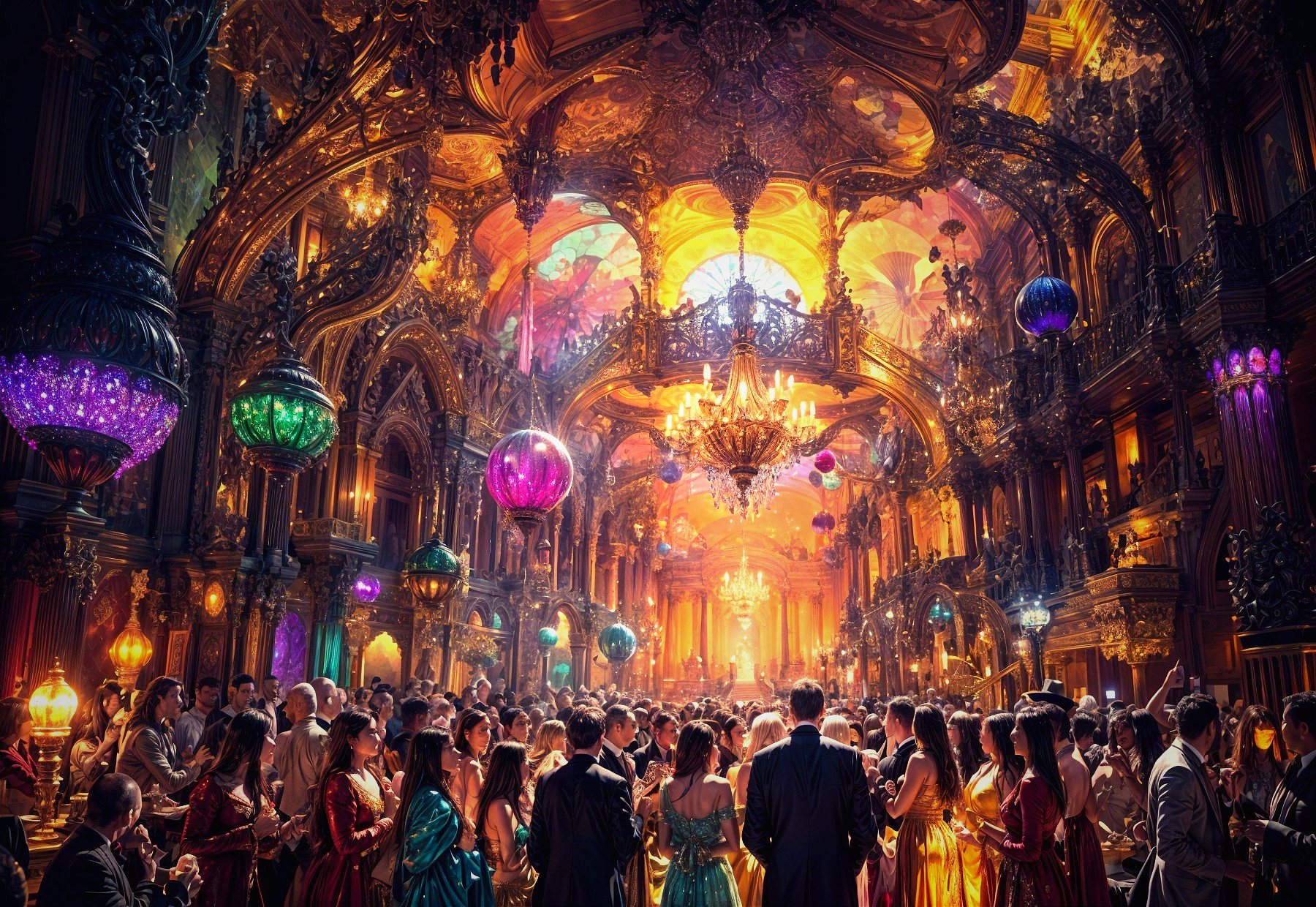 Elegant Ballroom with Opulent Decor and Celebratory Atmosphere