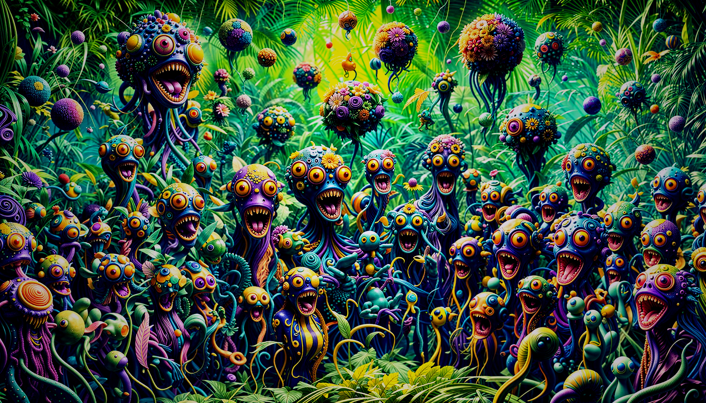 Vibrant Surreal Jungle with Whimsical Creatures