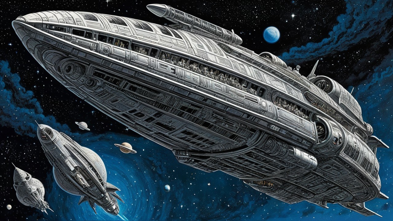 Futuristic Spaceship in Starry Space Scene