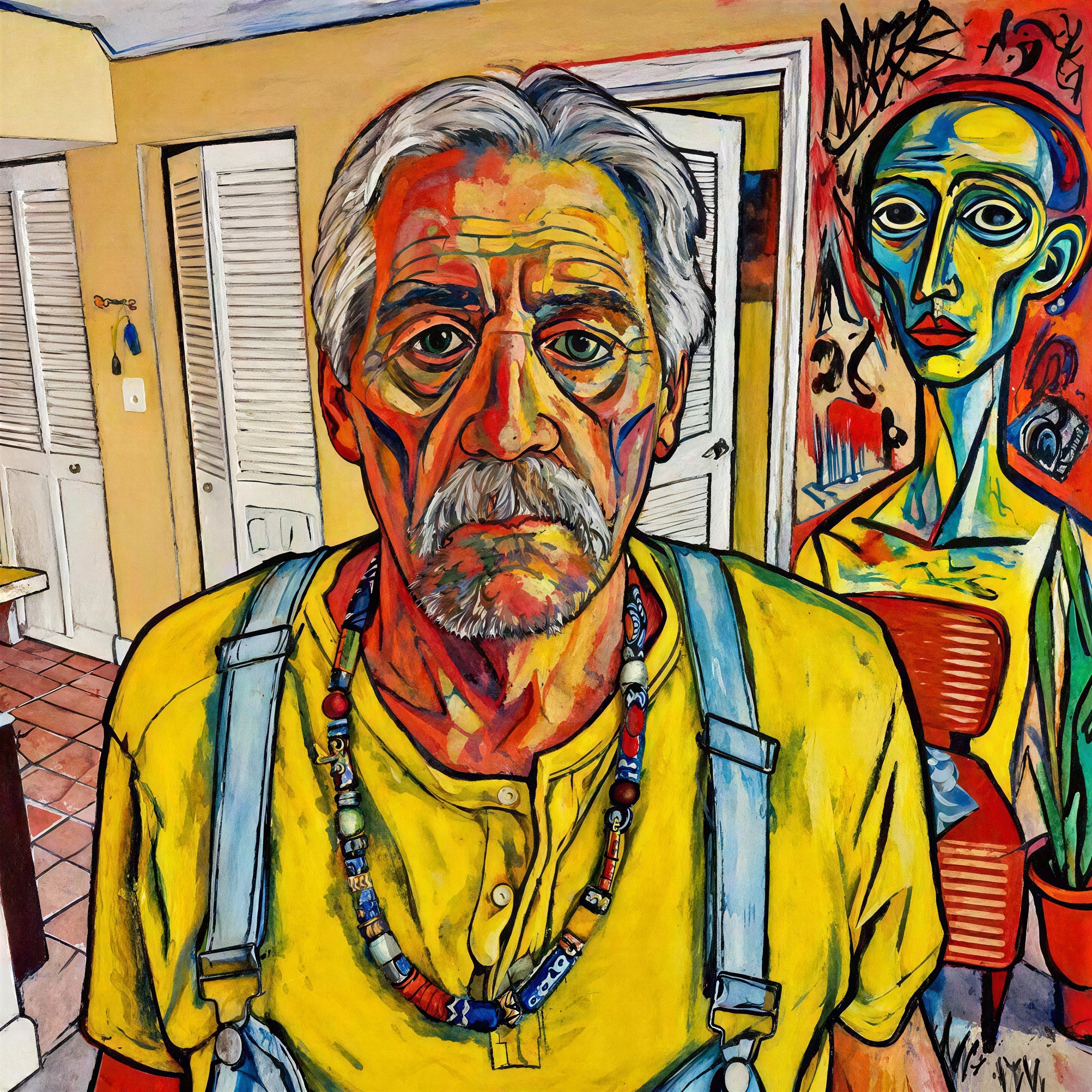 Expressionistic Cubist Self-Portrait of an Older Man