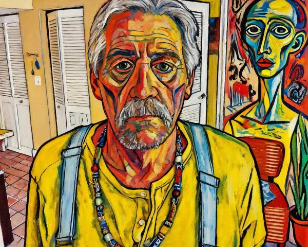 Expressionistic Cubist Self-Portrait of an Older Man