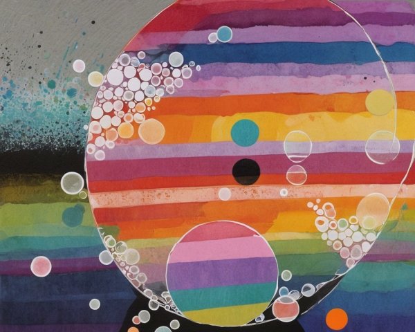 Vibrant Abstract Artwork with Rainbow Stripes and Circles