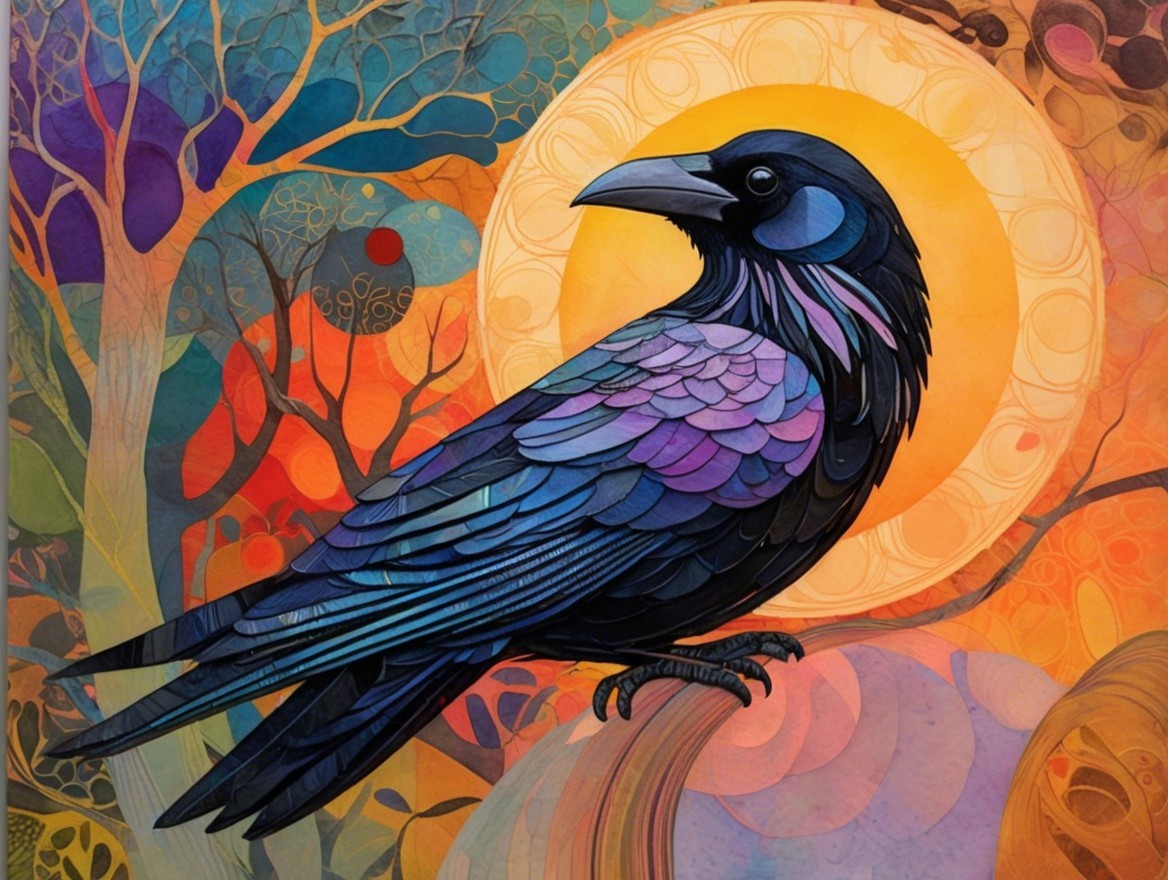 Vibrant Raven with Abstract Background and Patterns