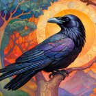 Vibrant Raven with Abstract Background and Patterns
