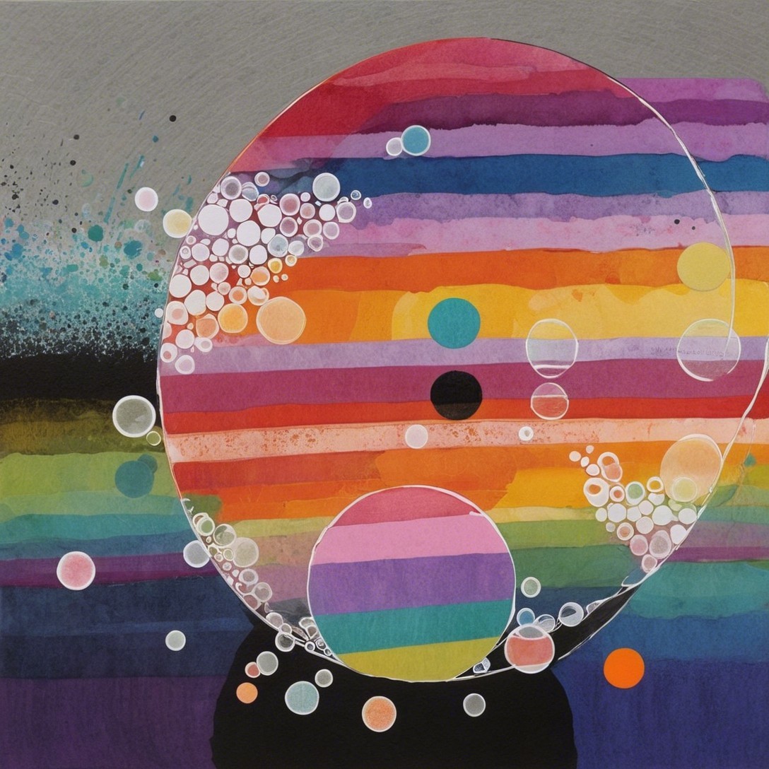Vibrant Abstract Artwork with Rainbow Stripes and Circles