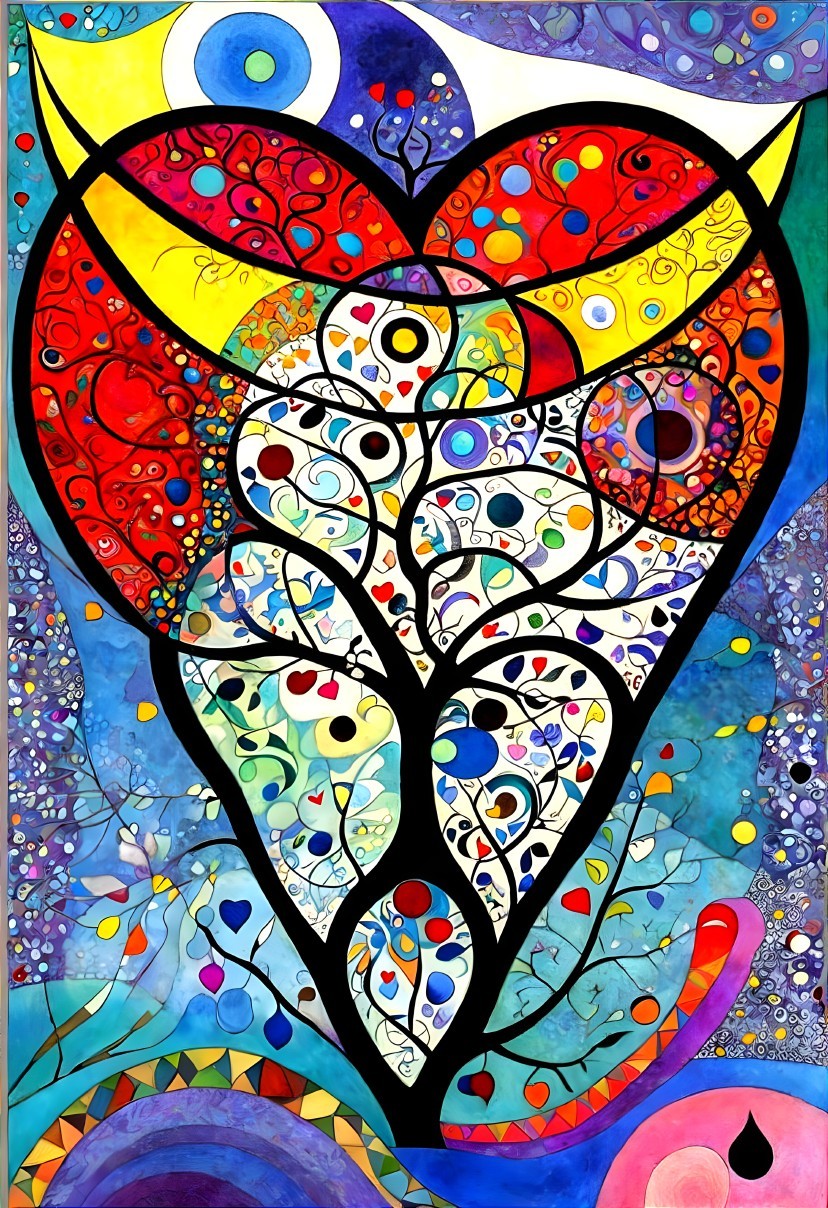 Abstract Heart Painting with Vibrant Colors and Patterns