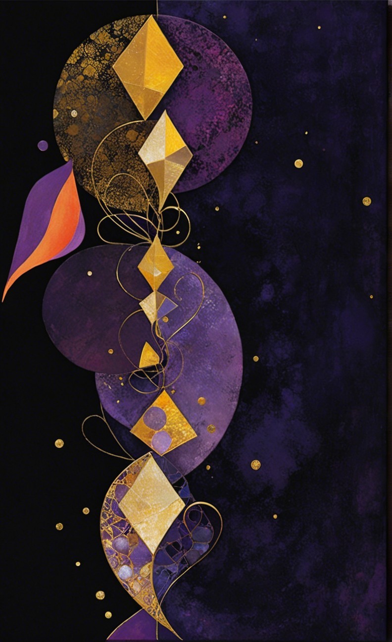 Abstract Composition with Purple, Gold, and Orange Shapes